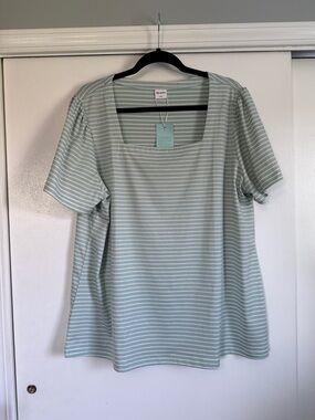 Mint Striped Square Neck Short Sleeve Top
